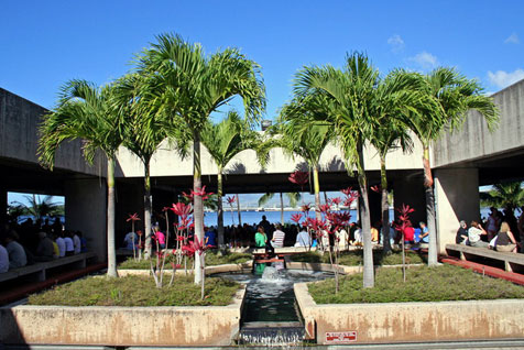 Arizona memorial visitor center palm trees in Pearl Harbor
