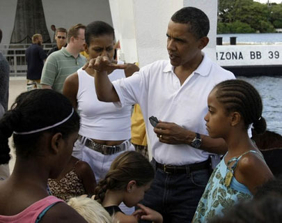 Obama at Arizona Memorial Pearl Harbor with daughter Malia - Hawaii vacation
