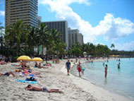 People sunbathing at Waikiki Beach