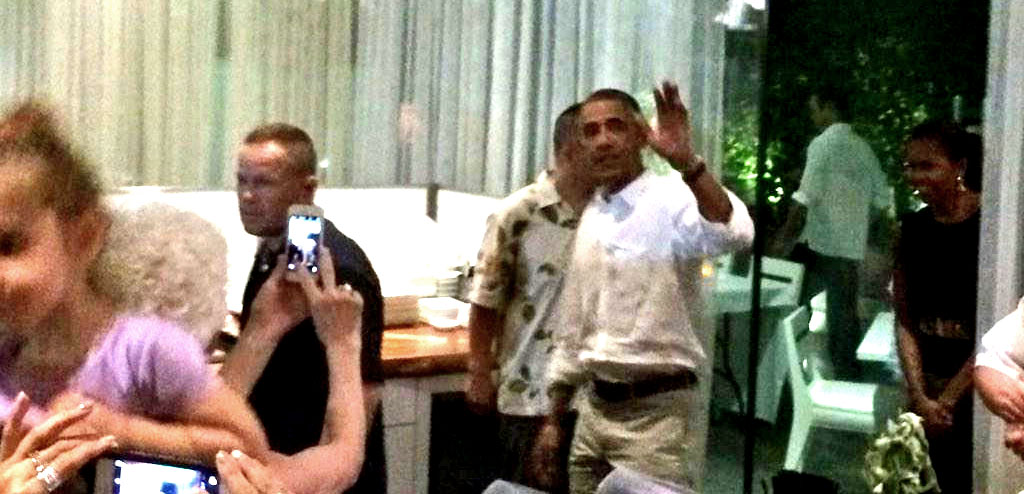President Obama arriving at Morimot's Restaurant for dinner