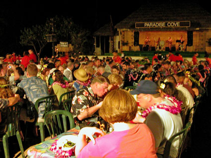 Eating dinner at the luau