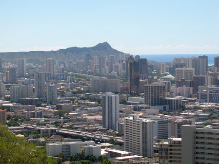 Diamond Head crater and Waikiki hotels and ocean 