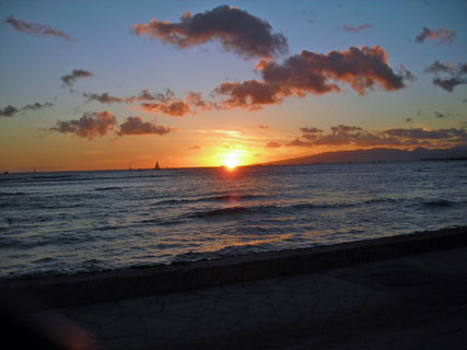 Ocean sunset at Waikiki in Honolulu Hawaii