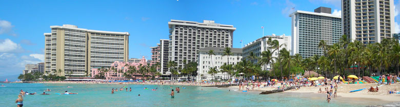 Waikiki beach hotels skyline