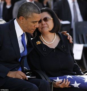 Obama at Punchbowl with Irene Hirano Inouye in Hawaii 2012